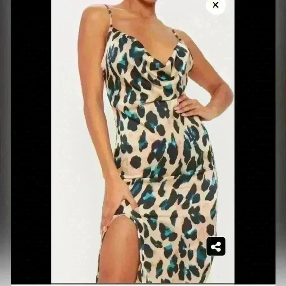 Satin leopard print cowl midi dress | PLT pretty little thing sz 8 - Picture 3 of 9